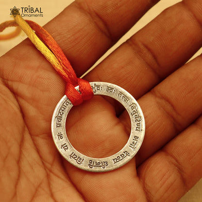 925 Sterling silver Gayatri Mantra pendant, tribal ethnic jewelry with intricate design, from TRIBAL ORNAMENTS.