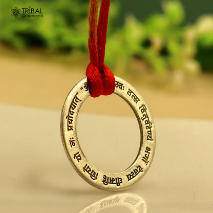 925 Sterling silver Gayatri Mantra pendant, tribal ethnic jewelry with intricate design, from TRIBAL ORNAMENTS.