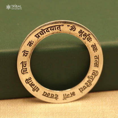 925 Sterling silver Gayatri Mantra pendant, ethnic jewelry by TRIBAL ORNAMENTS, featuring detailed religious design and traditional craftsmanship.
