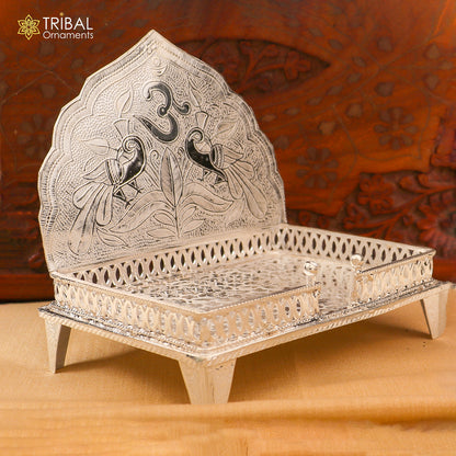 925 sterling silver God statue stand chair Singhasan for temple puja, ornate tribal ornament art with intricate design details