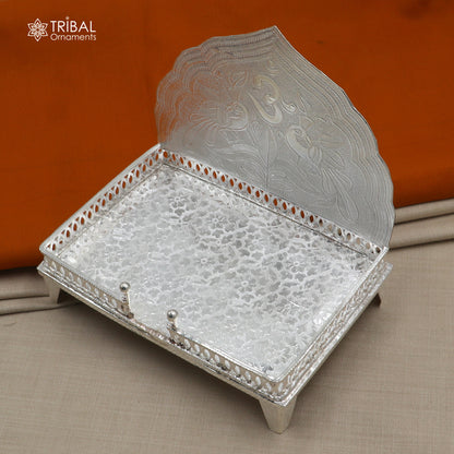 925 sterling silver God throne, God statue's stand chair singhasan, temple art puja chouki article art857 - TRIBAL ORNAMENTS