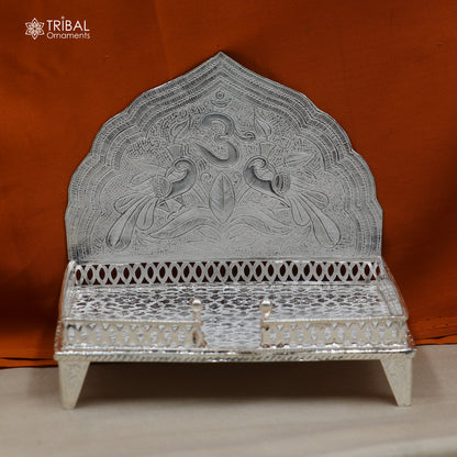 925 sterling silver God throne, God statue's stand chair singhasan, temple art puja chouki article art857 - TRIBAL ORNAMENTS