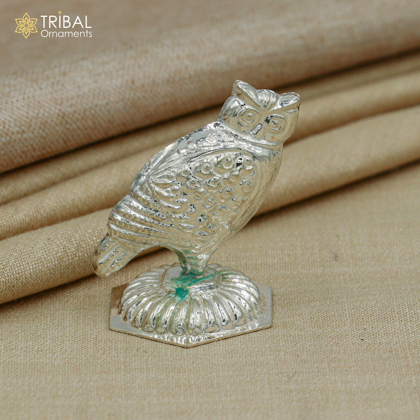925 Sterling Silver Goddess Lakshmi Owl ullu Idol Statue su1340 - TRIBAL ORNAMENTS