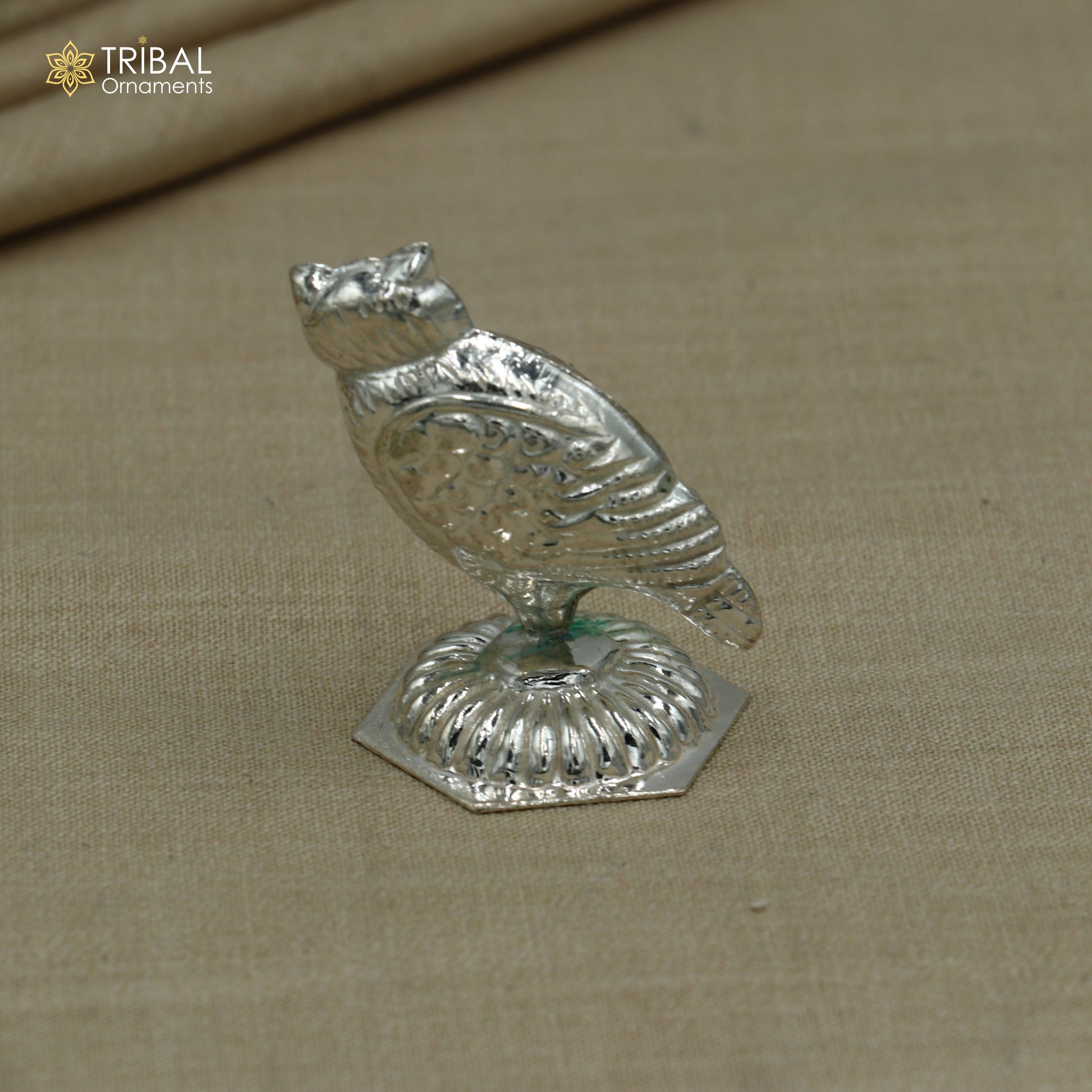 925 Sterling Silver Goddess Lakshmi Owl ullu Idol Statue su1340 - TRIBAL ORNAMENTS