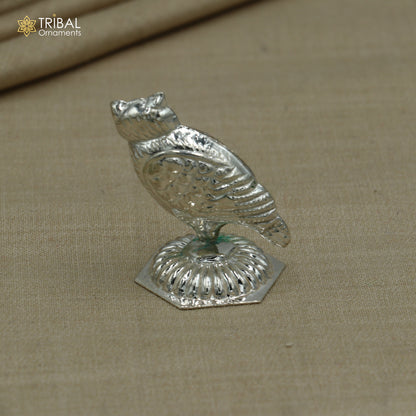 925 Sterling Silver Goddess Lakshmi Owl ullu Idol Statue su1340 - TRIBAL ORNAMENTS
