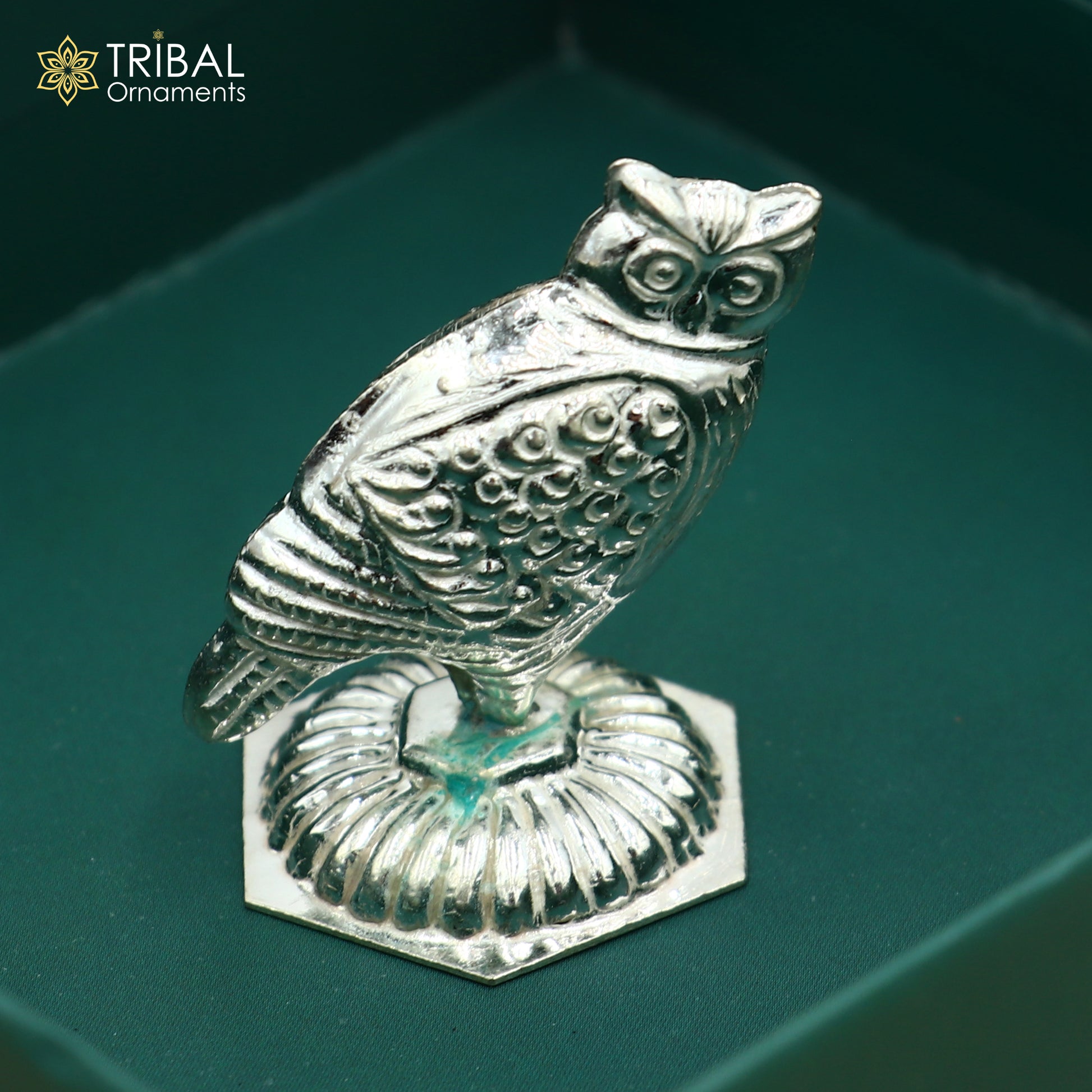 925 Sterling Silver Goddess Lakshmi Owl ullu Idol Statue su1340 - TRIBAL ORNAMENTS