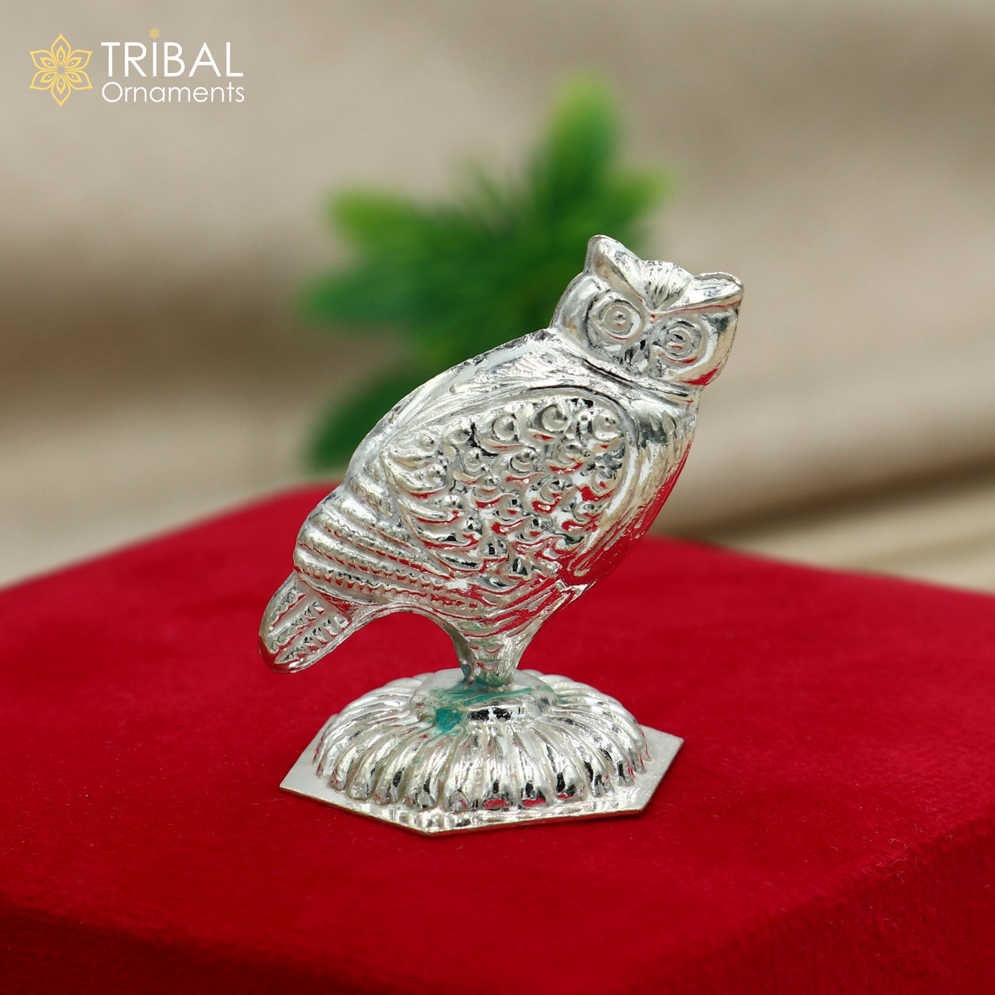 925 Sterling Silver Goddess Lakshmi Owl ullu Idol Statue su1340 - TRIBAL ORNAMENTS