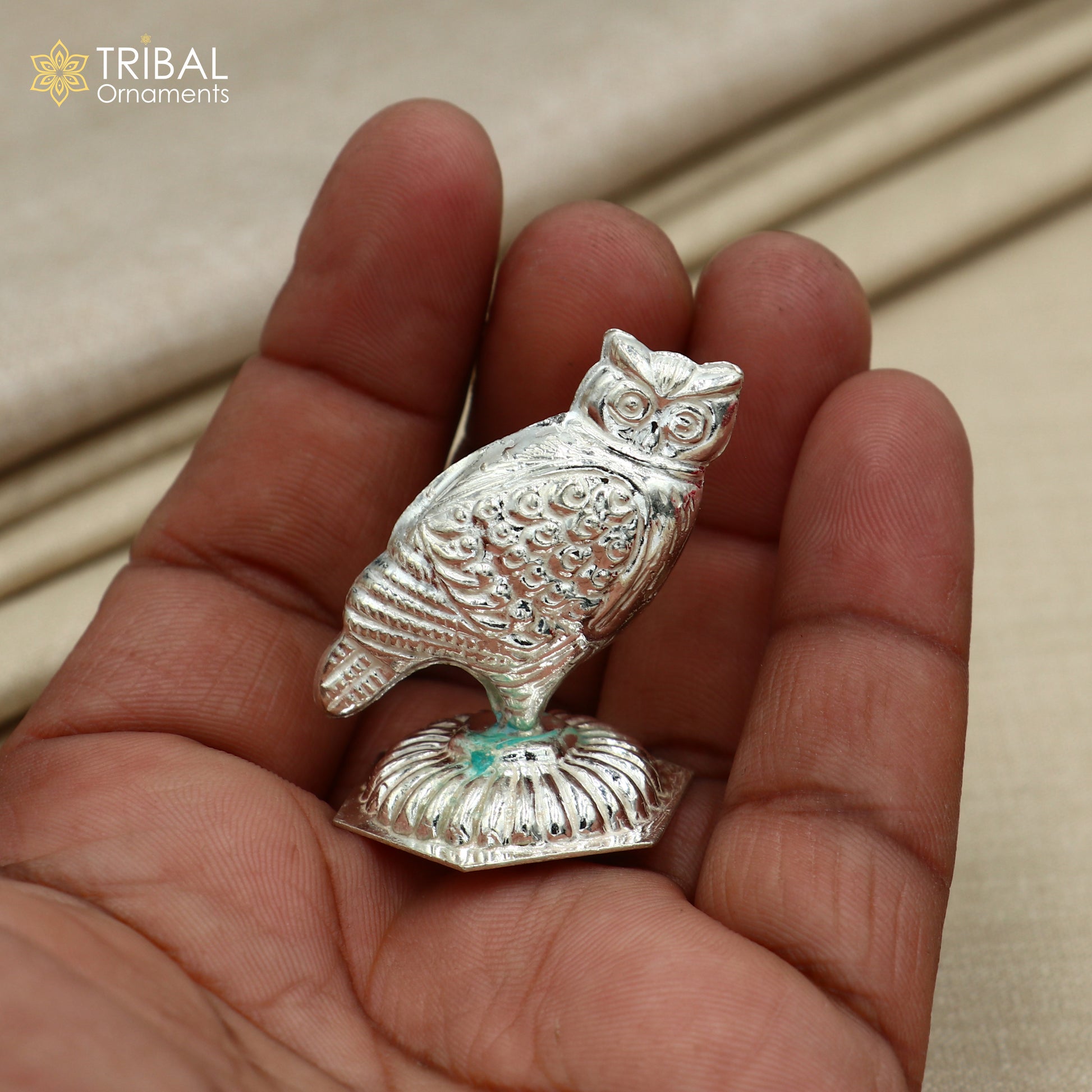 925 Sterling Silver Goddess Lakshmi Owl ullu Idol Statue su1340 - TRIBAL ORNAMENTS
