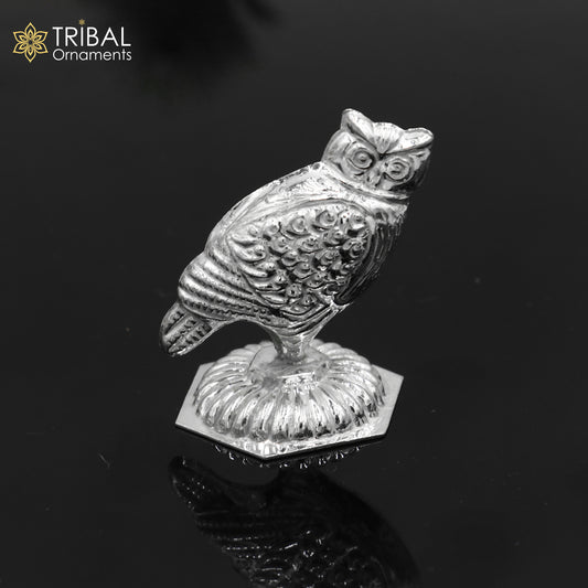 925 Sterling Silver Goddess Lakshmi Owl ullu Idol Statue su1340 - TRIBAL ORNAMENTS