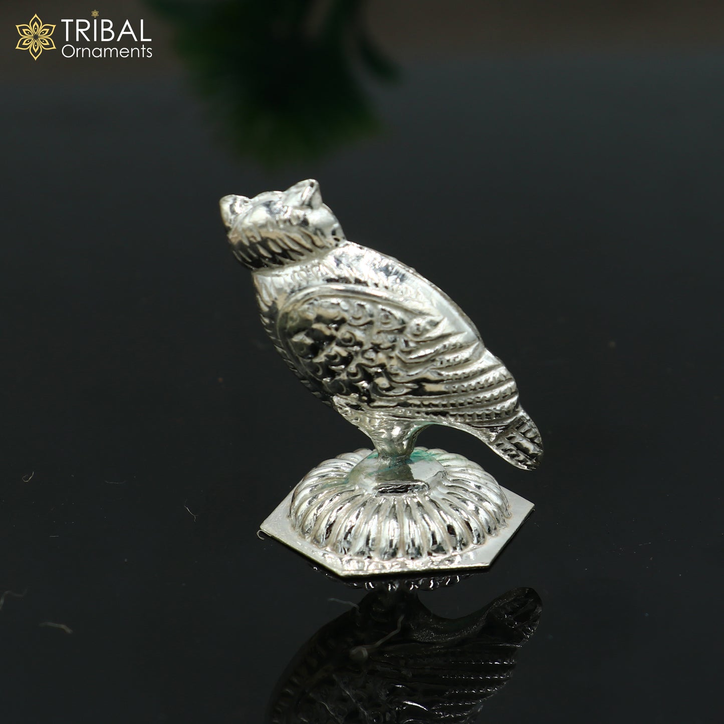 925 Sterling Silver Goddess Lakshmi Owl ullu Idol Statue su1340 - TRIBAL ORNAMENTS