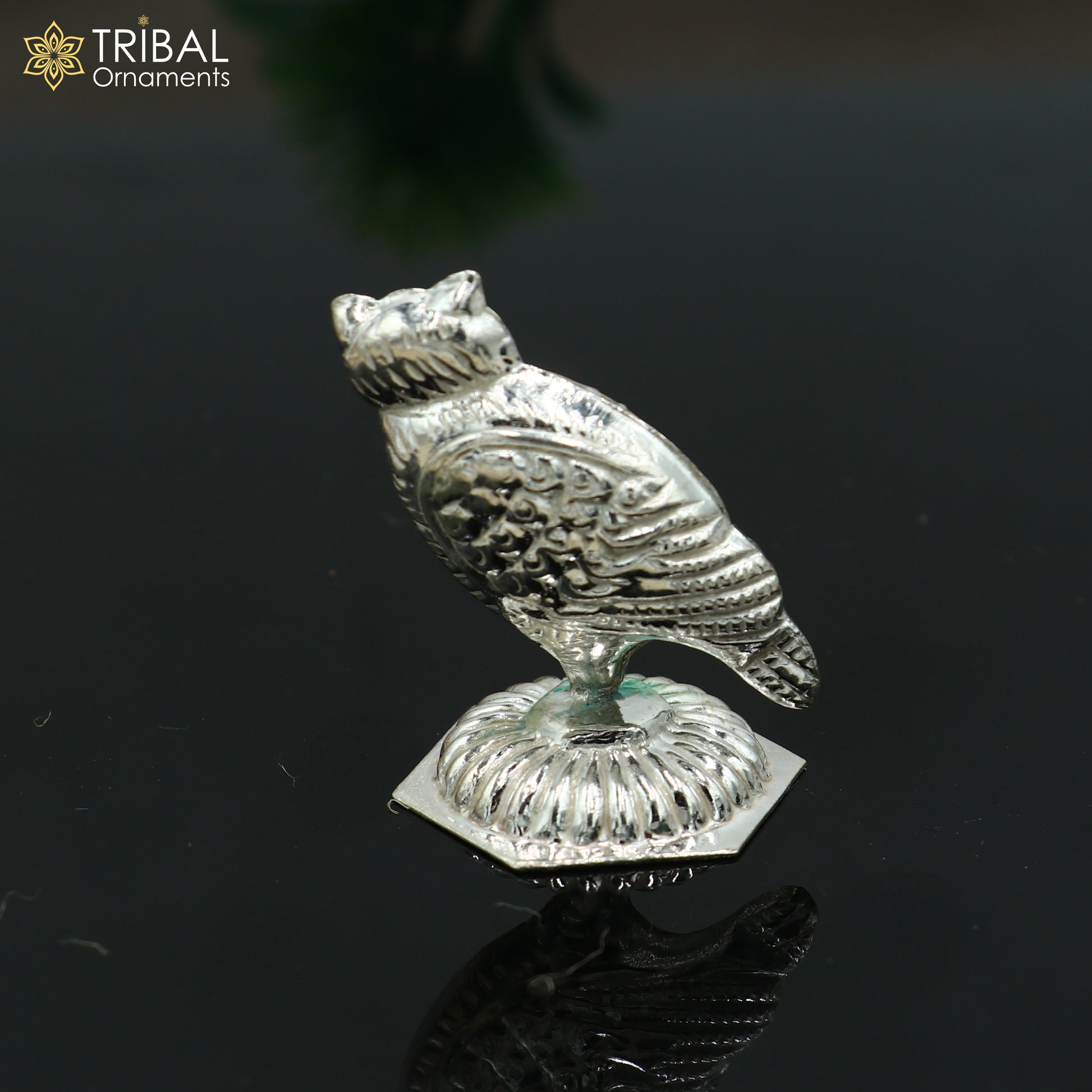 925 Sterling Silver Goddess Lakshmi Owl ullu Idol Statue su1340 - TRIBAL ORNAMENTS