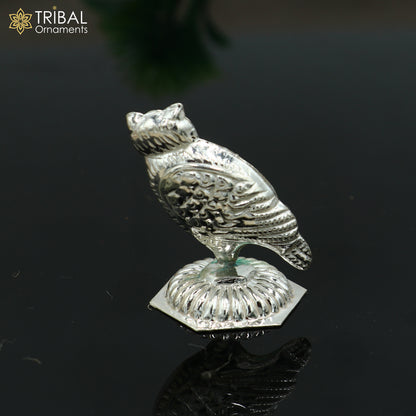 925 Sterling Silver Goddess Lakshmi Owl ullu Idol Statue su1340 - TRIBAL ORNAMENTS