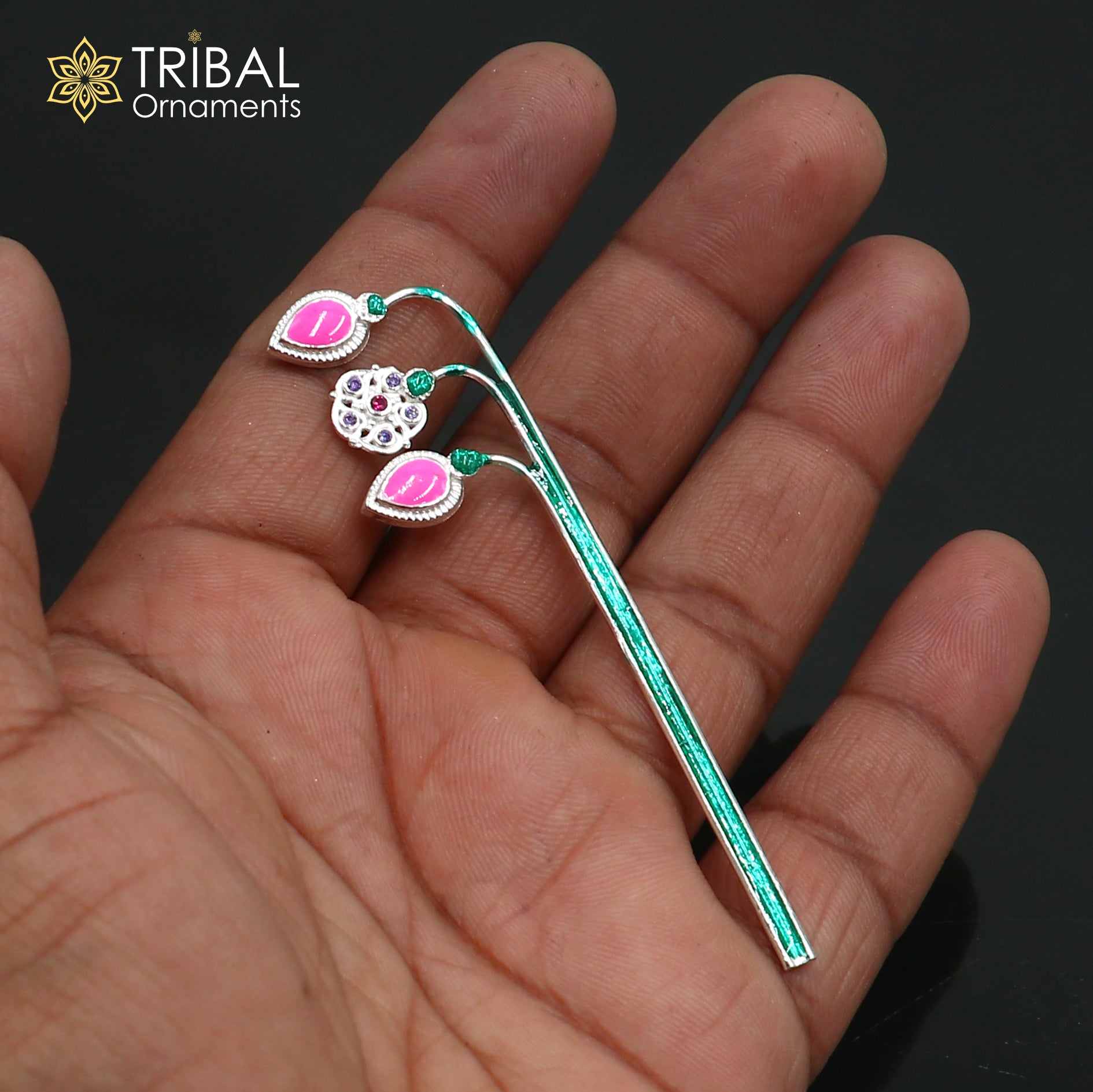 925 sterling silver Goddess laxmi ji  lotus stick article su1357 - TRIBAL ORNAMENTS