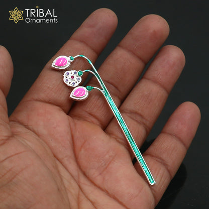 925 sterling silver Goddess laxmi ji  lotus stick article su1357 - TRIBAL ORNAMENTS