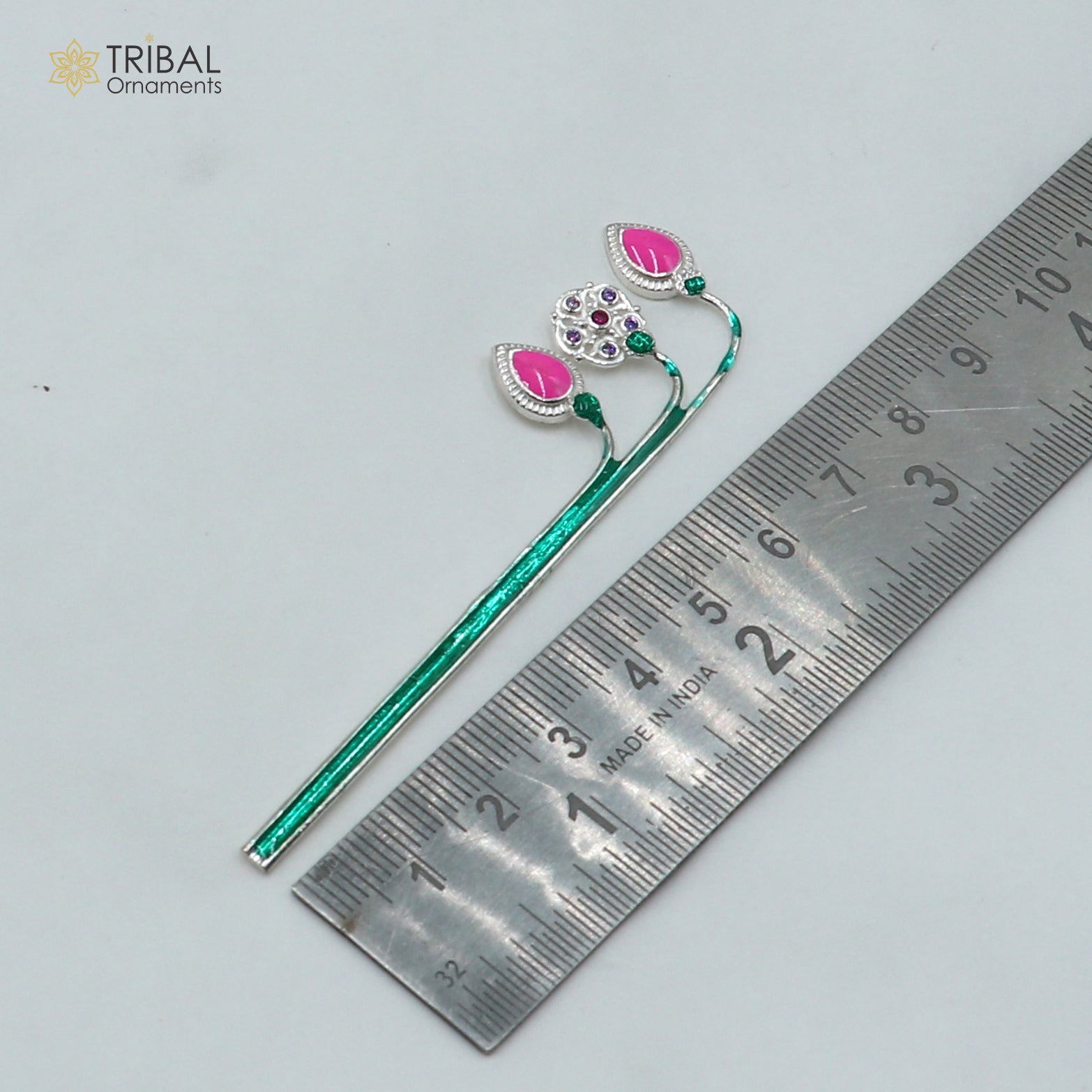 925 sterling silver Goddess laxmi ji  lotus stick article su1357 - TRIBAL ORNAMENTS