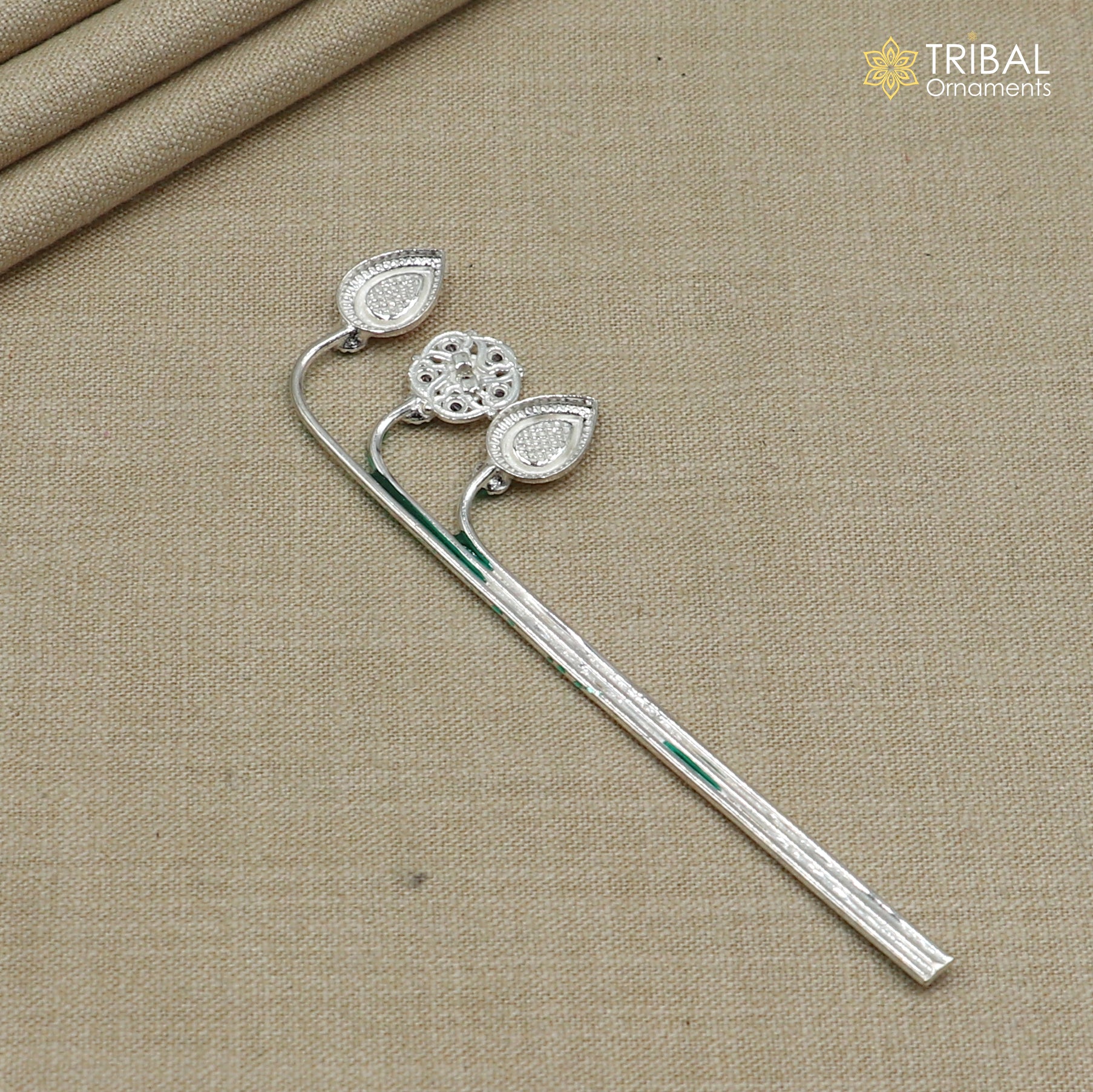 925 sterling silver Goddess laxmi ji  lotus stick article su1357 - TRIBAL ORNAMENTS