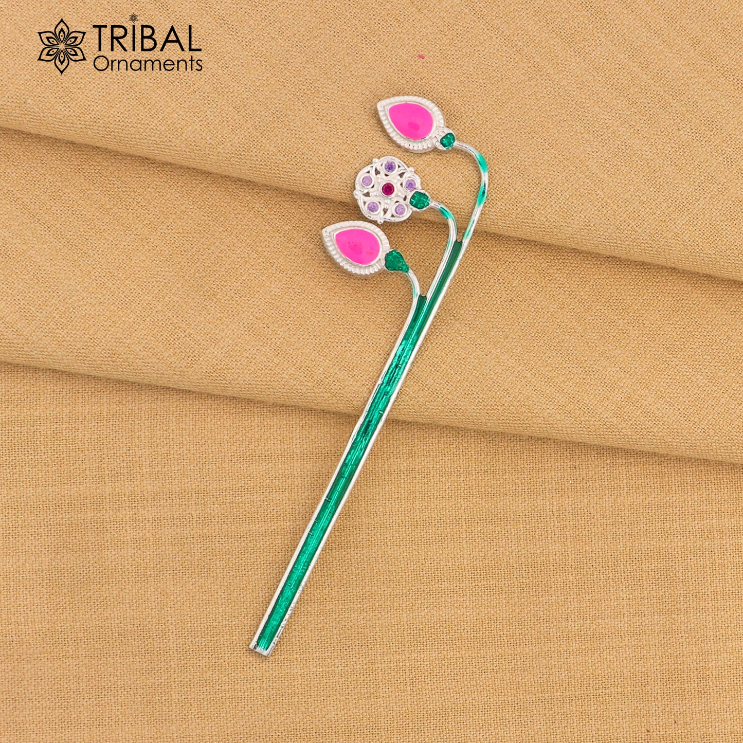 925 sterling silver Goddess laxmi ji  lotus stick article su1357 - TRIBAL ORNAMENTS