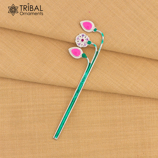 925 sterling silver Goddess laxmi ji  lotus stick article su1357 - TRIBAL ORNAMENTS