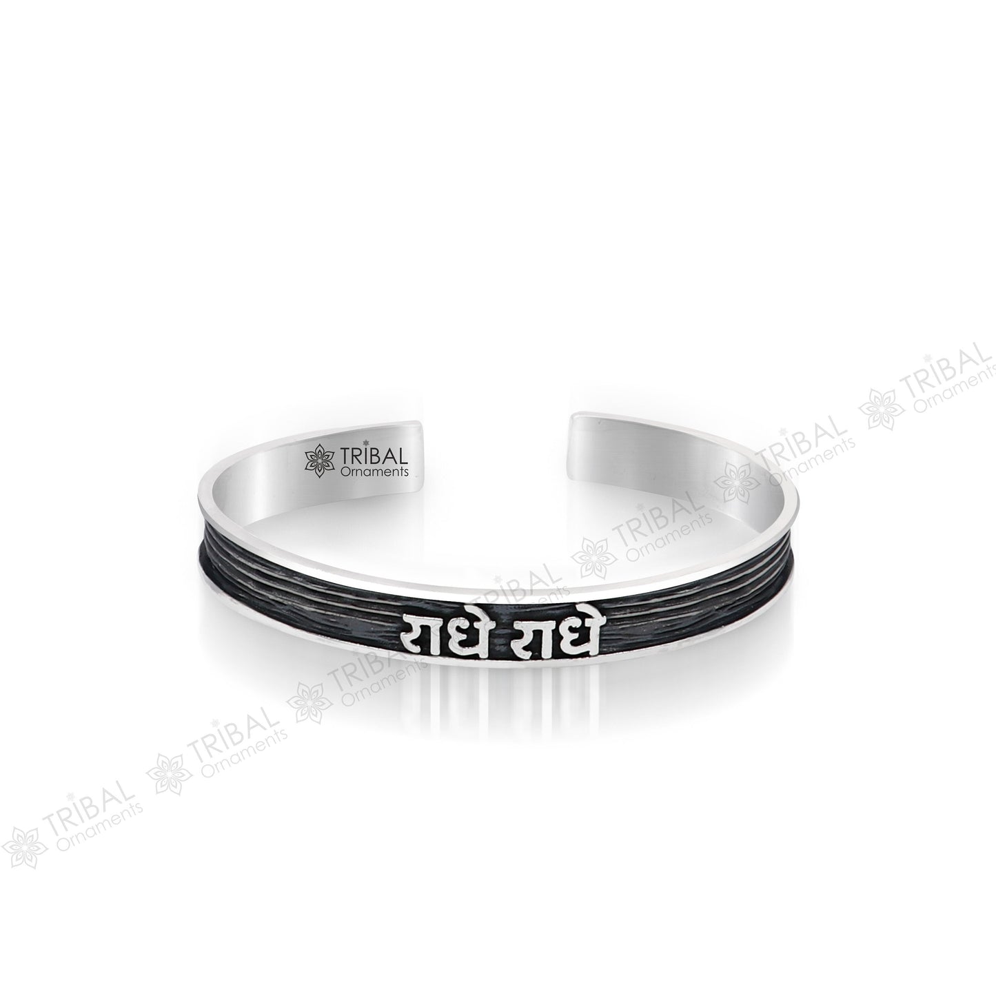925 Sterling silver Goddess Radha mantra bracelet "RADHE RADHE "Adjustable cuff kada bangle for mens and girls cuff231 - TRIBAL ORNAMENTS