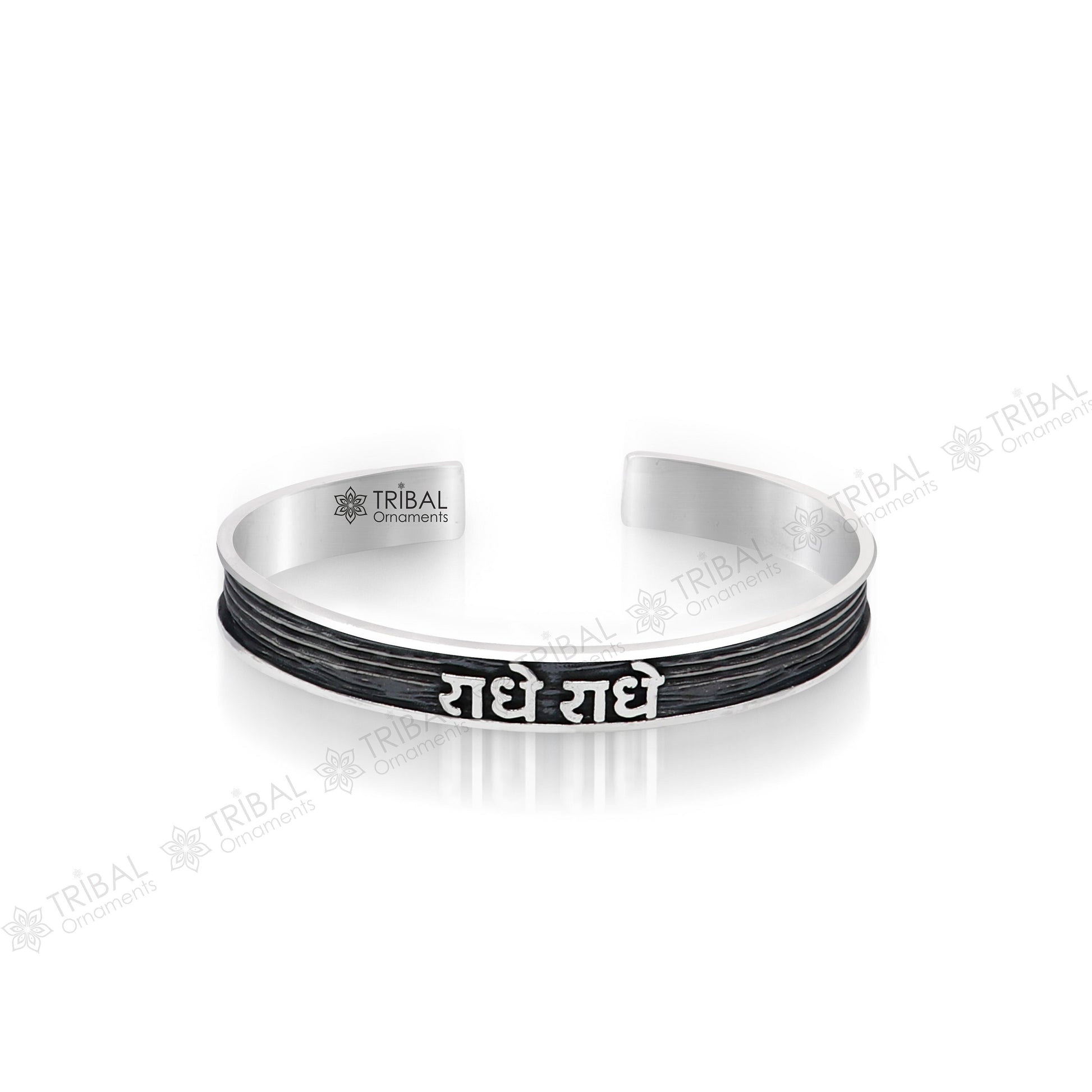 925 Sterling silver Goddess Radha mantra bracelet "RADHE RADHE "Adjustable cuff kada bangle for mens and girls cuff231 - TRIBAL ORNAMENTS