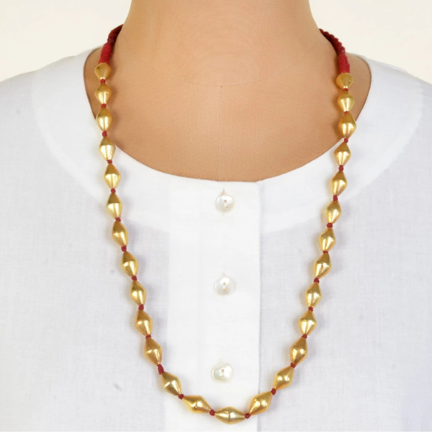 925 sterling silver Gold polished dholki beaded necklace,Dholki mala tribal jewelry set722 - TRIBAL ORNAMENTS