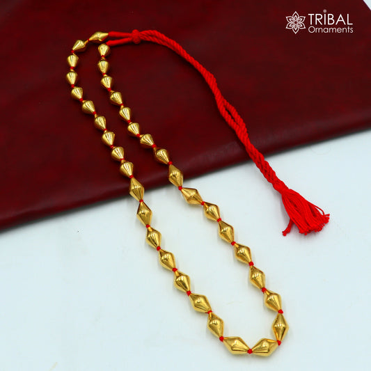 925 sterling silver Gold polished dholki beaded necklace,Dholki mala tribal jewelry set772 - TRIBAL ORNAMENTS