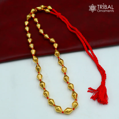925 sterling silver and gold polished dholki beaded necklace from TRIBAL ORNAMENTS tribal jewelry set, featuring intricate beaded design.