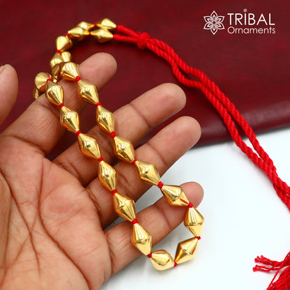 925 sterling silver gold-polished dholki beaded necklace from TRIBAL ORNAMENTS, tribal jewelry set with intricate beadwork and traditional design