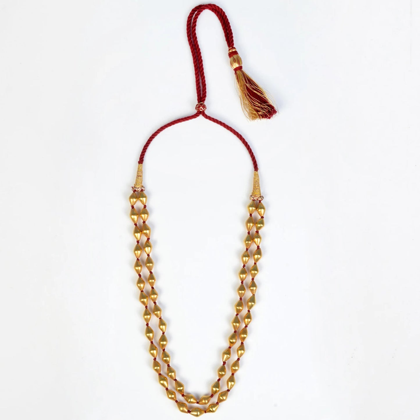 925 sterling silver Gold  polished dholki beaded necklace, two strands mala tribal jewelry set720 - TRIBAL ORNAMENTS