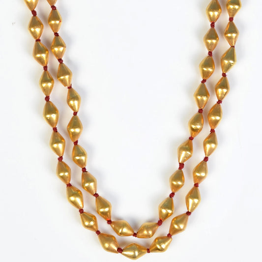 925 sterling silver Gold  polished dholki beaded necklace, two strands mala tribal jewelry set720 - TRIBAL ORNAMENTS