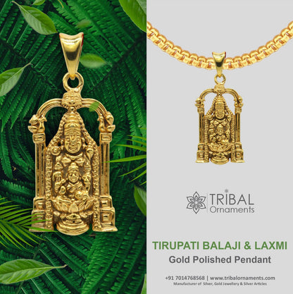 925 sterling silver gold polished Tirupati Balaji with goddess Laxmi pendant, Hindu divine jewelry, tribal ornaments NSP593.