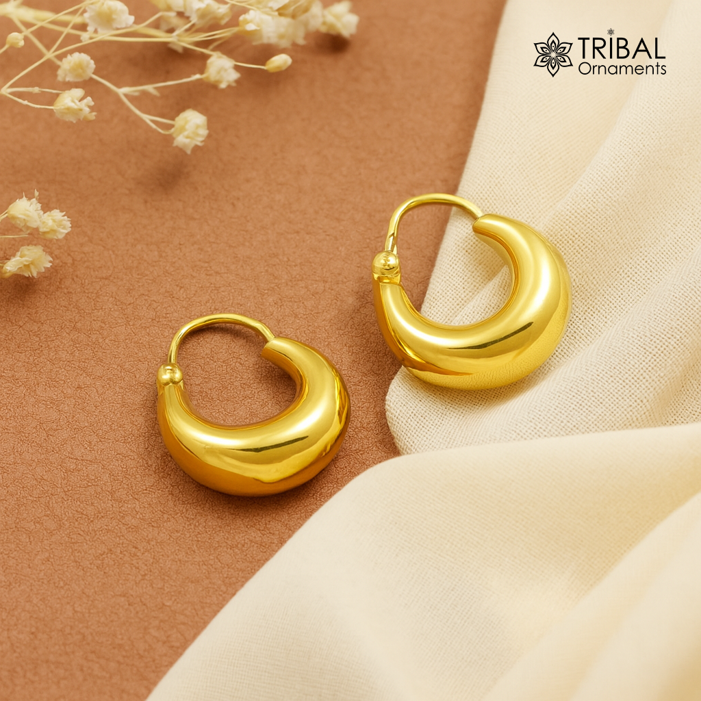 925 sterling silver gold polished hoops boho earrings bali tribal Banjara jewelry s1366 - TRIBAL ORNAMENTS