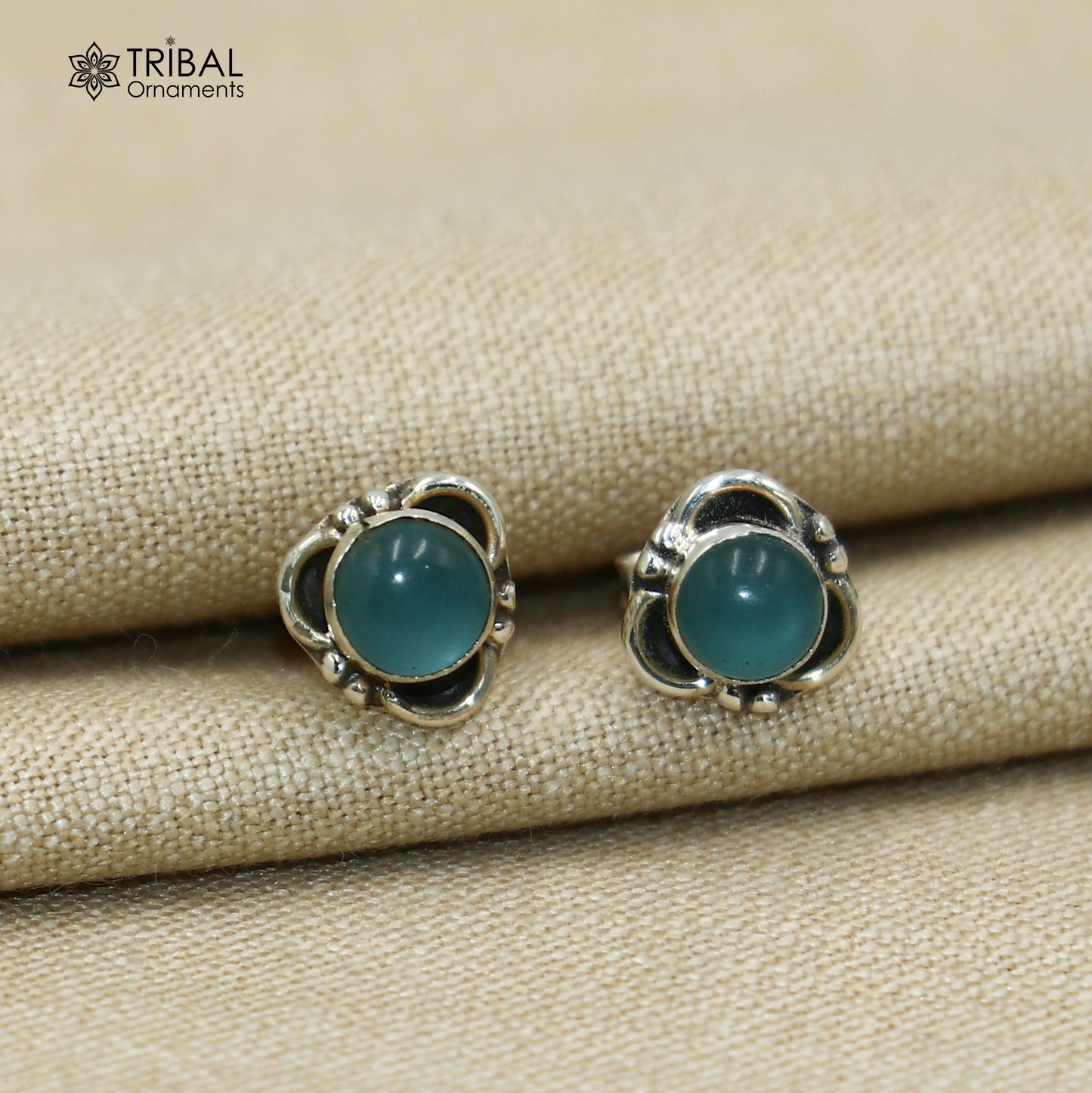 925 sterling silver gorgeous aqua stone stud earring best unisex jewelry s1406 - TRIBAL ORNAMENTS