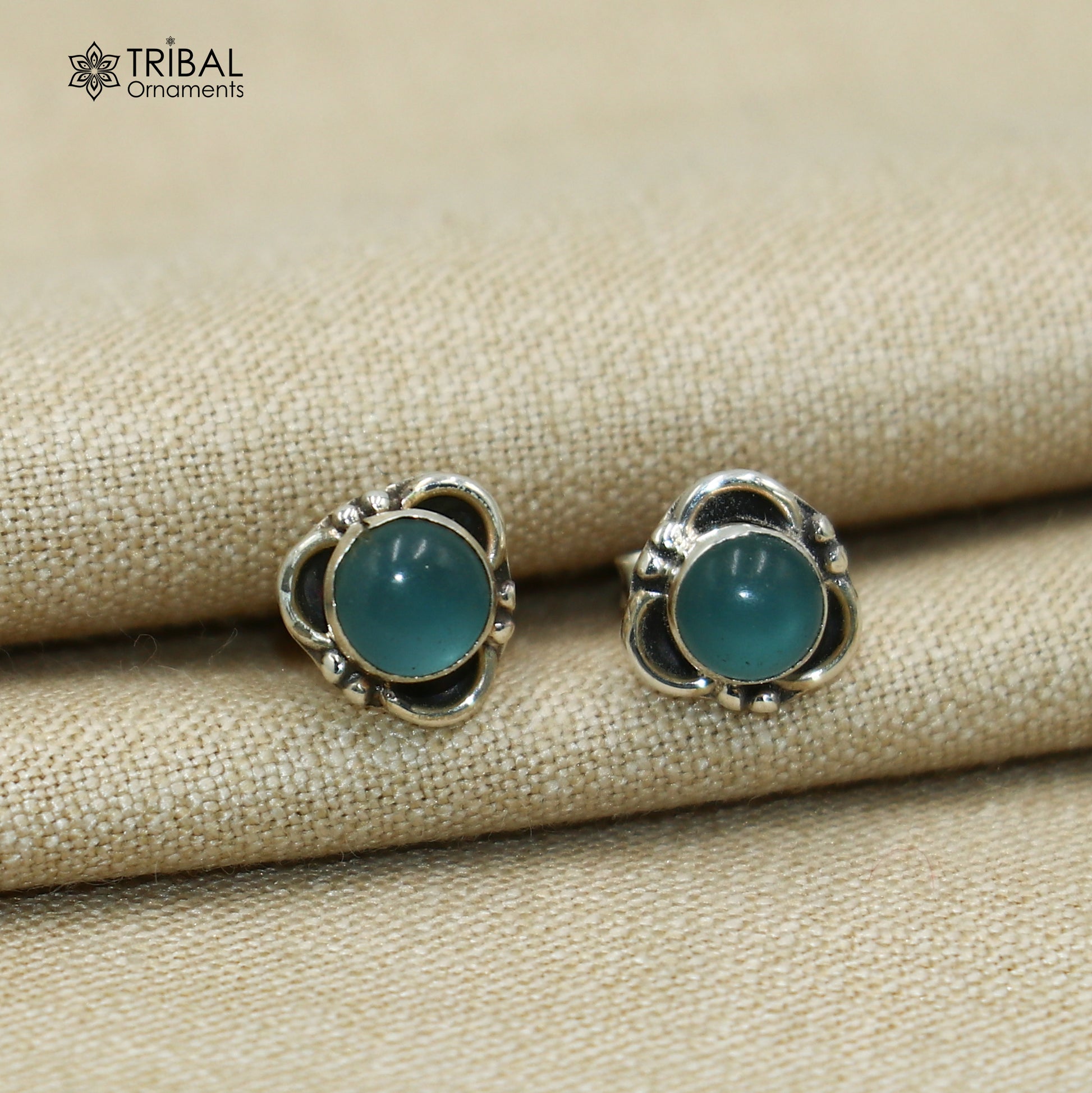 925 sterling silver gorgeous aqua stone stud earring best unisex jewelry s1406 - TRIBAL ORNAMENTS