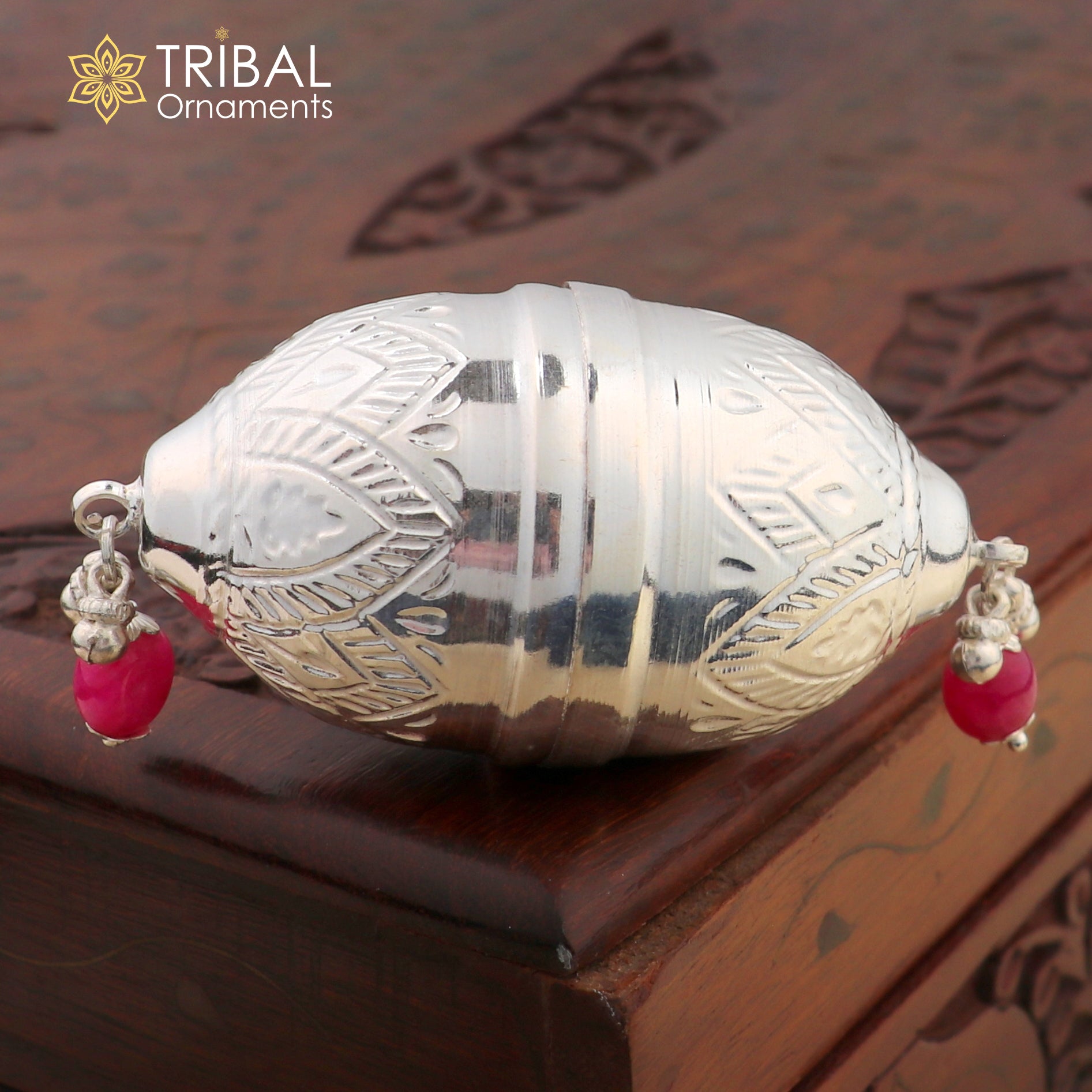 925 sterling silver gorgeous design coconut for puja or worshipping, Silver nariyal for diwali puja su1365 - TRIBAL ORNAMENTS