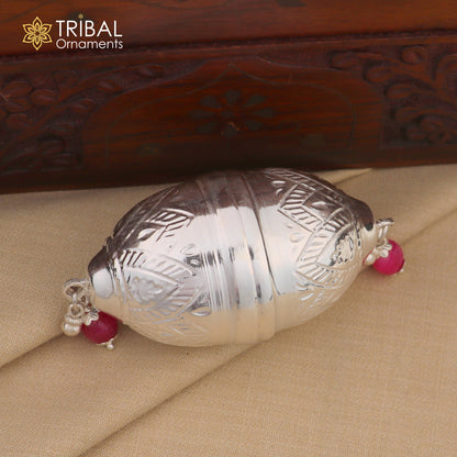 925 sterling silver coconut for puja, decorative silver nariyal by TRIBAL ORNAMENTS, used in Diwali worship ceremonies