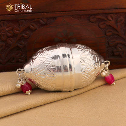 925 sterling silver coconut for puja and worship, intricately designed silver nariyal for Diwali puja by Tribal Ornaments