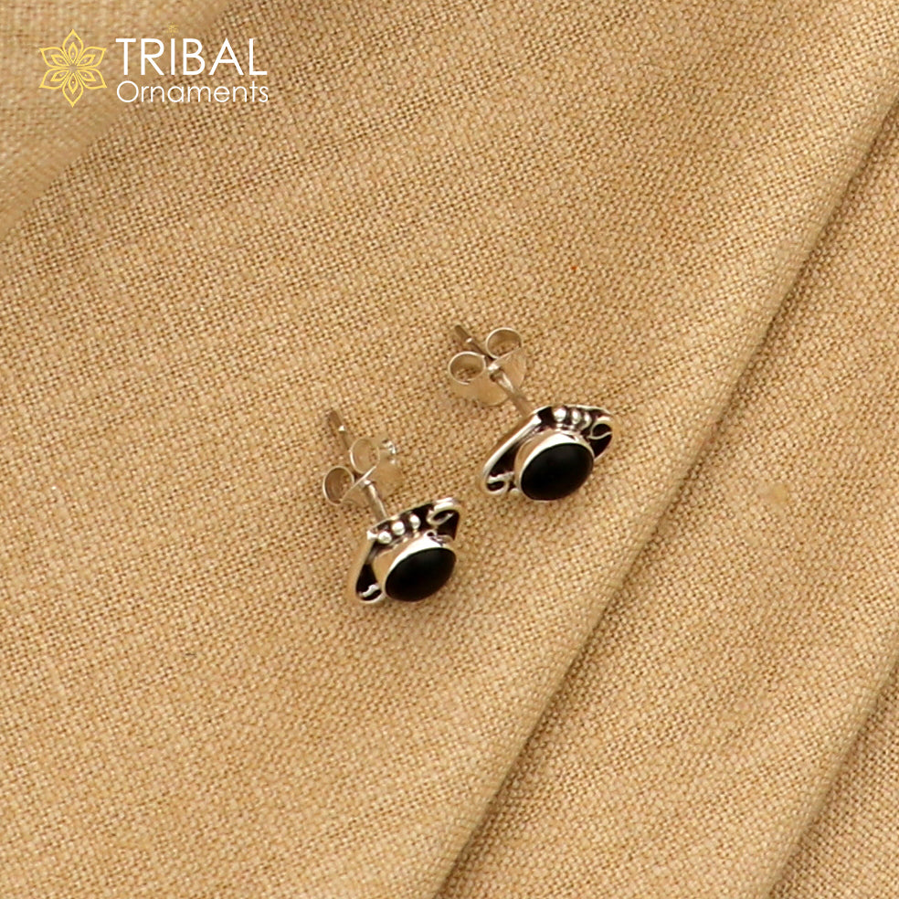 925 sterling silver gorgeous oval shape black onyx stone stud earring best unisex jewelry s1383 - TRIBAL ORNAMENTS