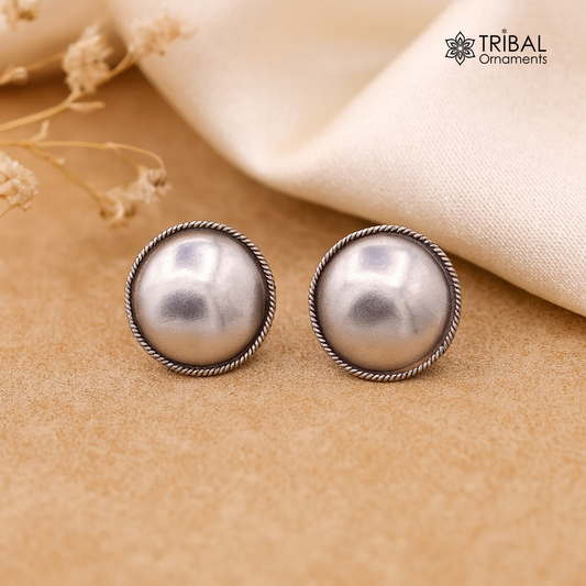 925 sterling silver gorgeous plain stud earring tribal jewelry fabulous gifting stud jewelry oxidized jewelry from india s507 - TRIBAL ORNAMENTS