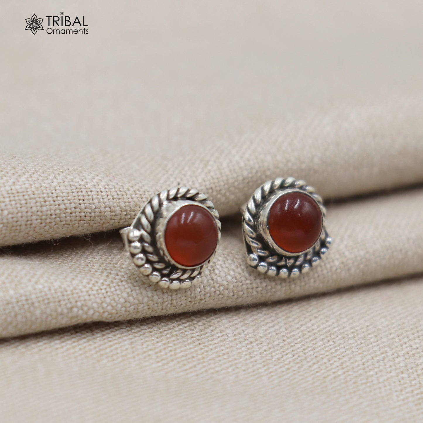 925 sterling silver gorgeous red carnelian stone stud earring best unisex jewelry s1430 - TRIBAL ORNAMENTS