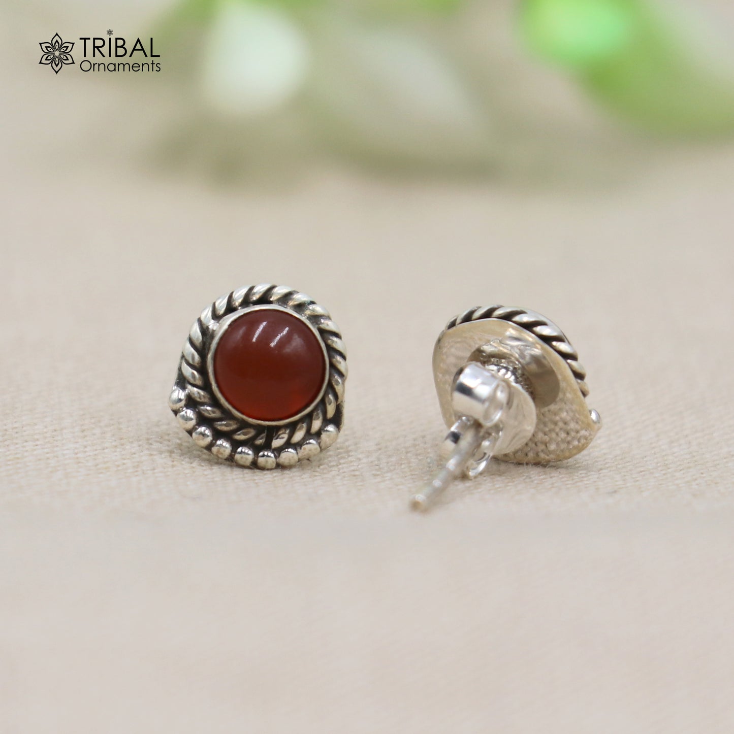 925 sterling silver gorgeous red carnelian stone stud earring best unisex jewelry s1430 - TRIBAL ORNAMENTS