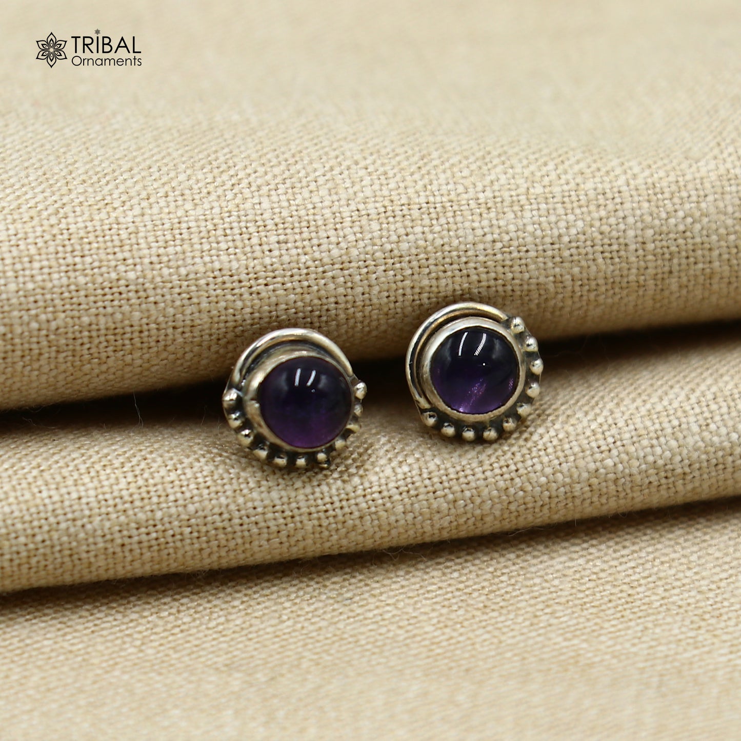 925 sterling silver gorgeous round shape amethyst stone stud earring best unisex jewelry s1405 - TRIBAL ORNAMENTS