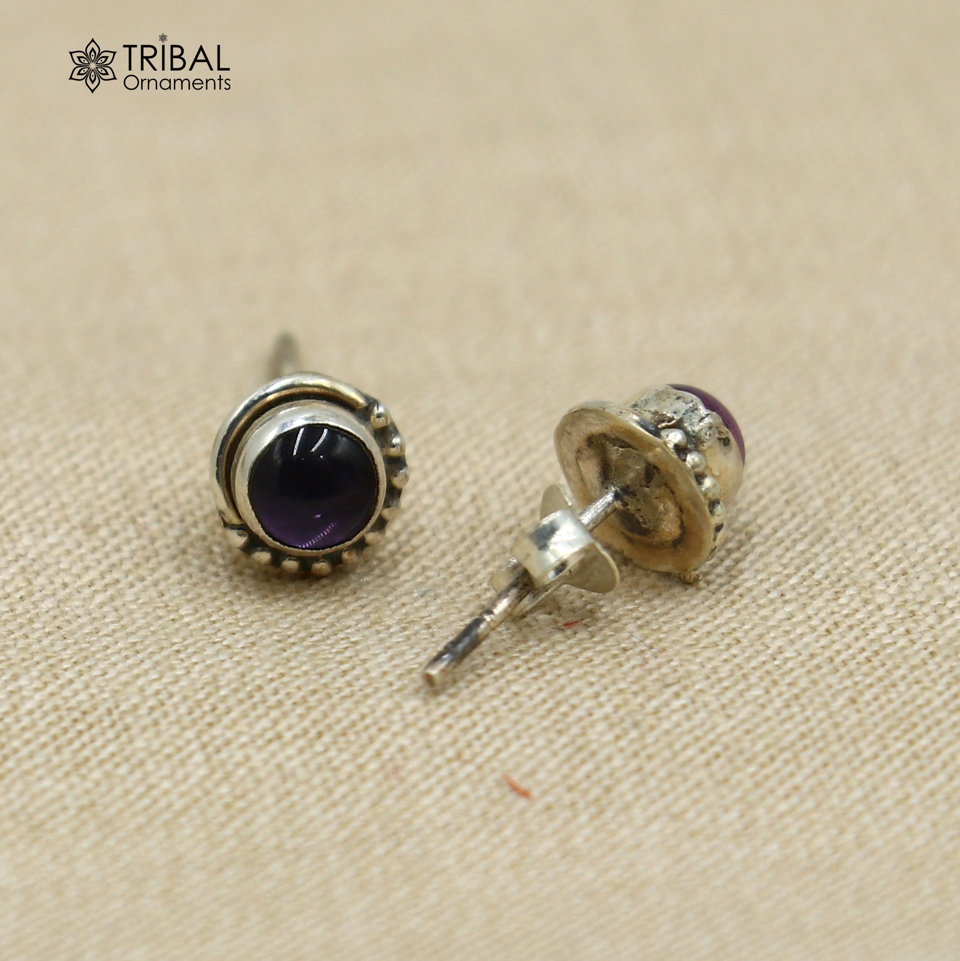 925 sterling silver gorgeous round shape amethyst stone stud earring best unisex jewelry s1405 - TRIBAL ORNAMENTS