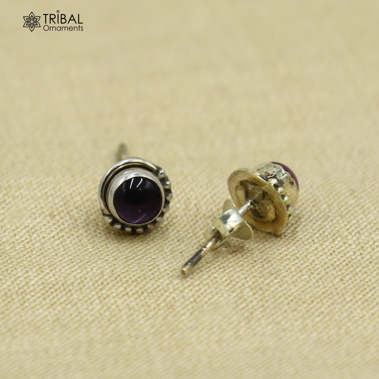 925 sterling silver gorgeous round shape amethyst stone stud earring best unisex jewelry s1405 - TRIBAL ORNAMENTS