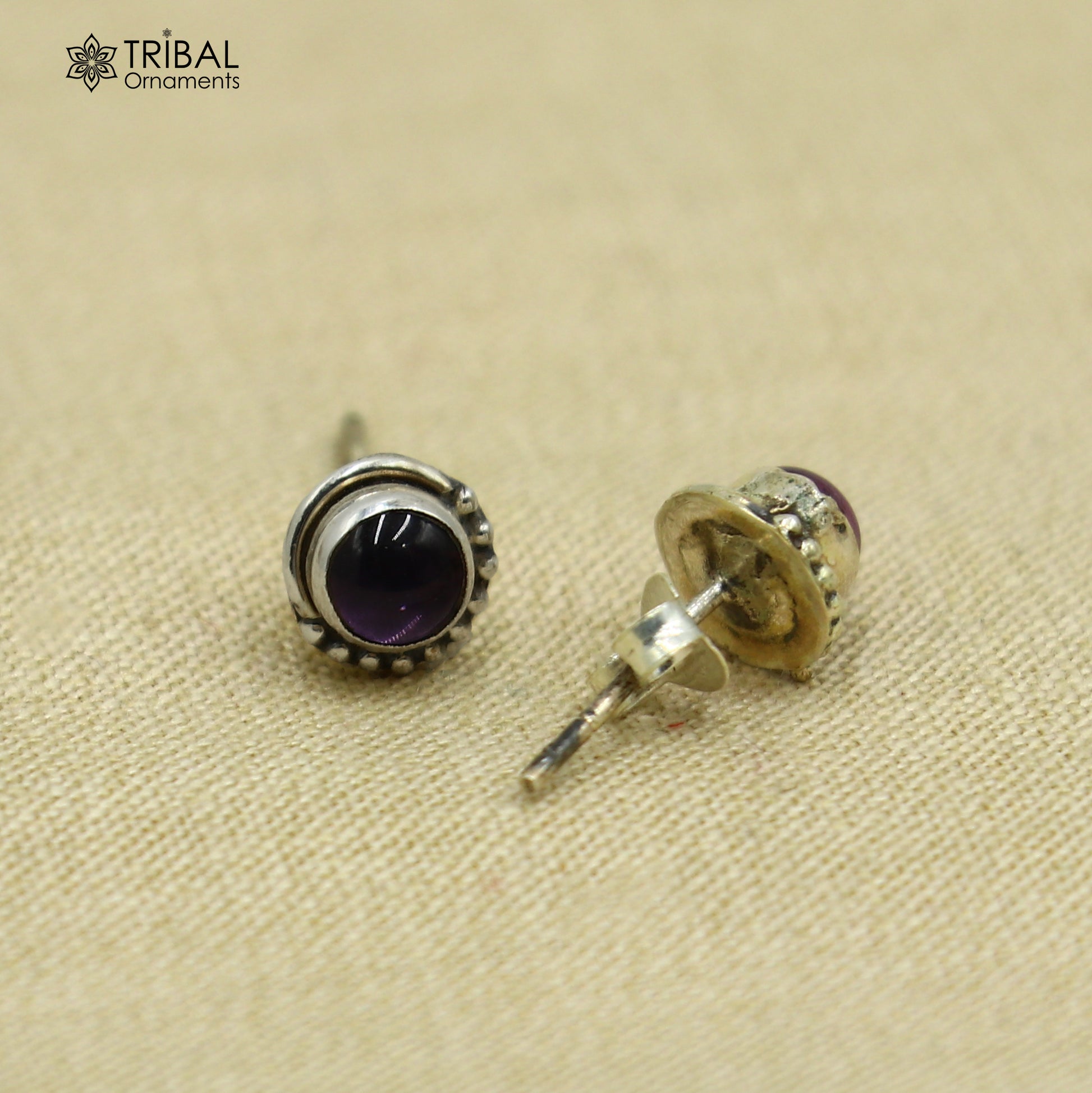925 sterling silver gorgeous round shape amethyst stone stud earring best unisex jewelry s1405 - TRIBAL ORNAMENTS