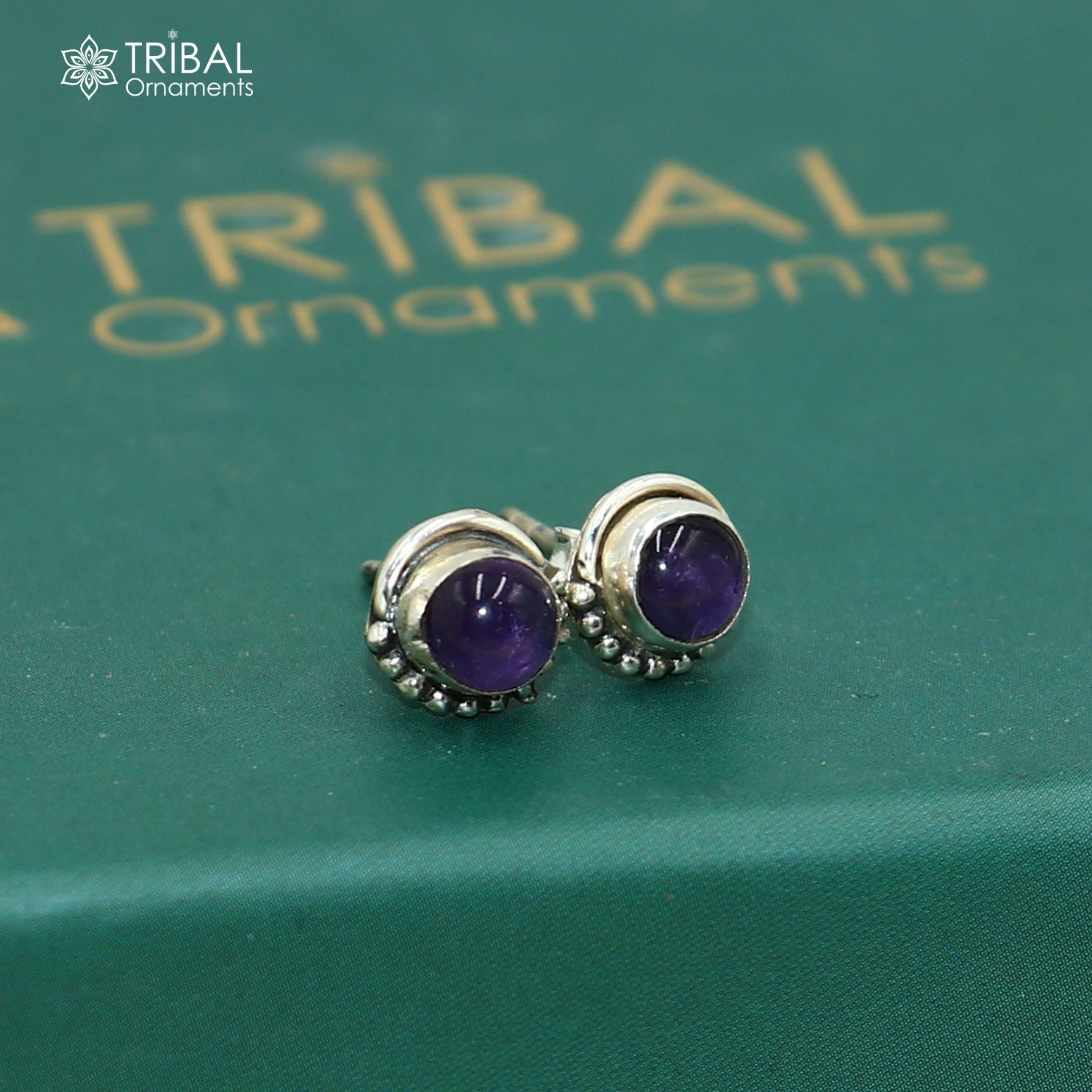 925 sterling silver gorgeous round shape amethyst stone stud earring best unisex jewelry s1405 - TRIBAL ORNAMENTS