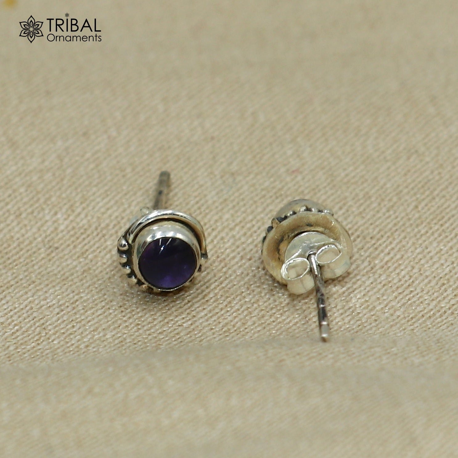 925 sterling silver gorgeous round shape amethyst stone stud earring best unisex jewelry s1405 - TRIBAL ORNAMENTS