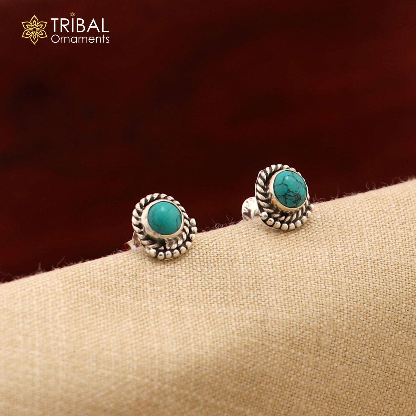 925 sterling silver gorgeous round shape blue turquoise stone stud earring best unisex jewelry s1396 - TRIBAL ORNAMENTS