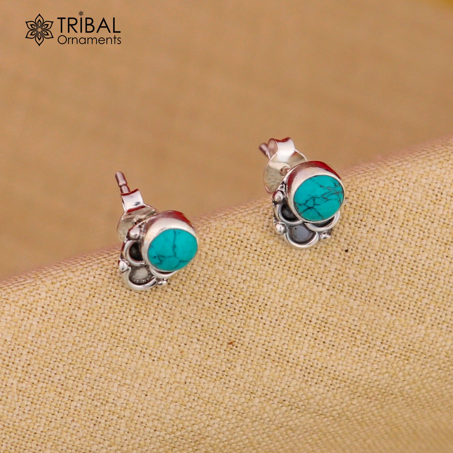 925 sterling silver gorgeous round shape blue turquoise stone stud earring best unisex jewelry s1399 - TRIBAL ORNAMENTS