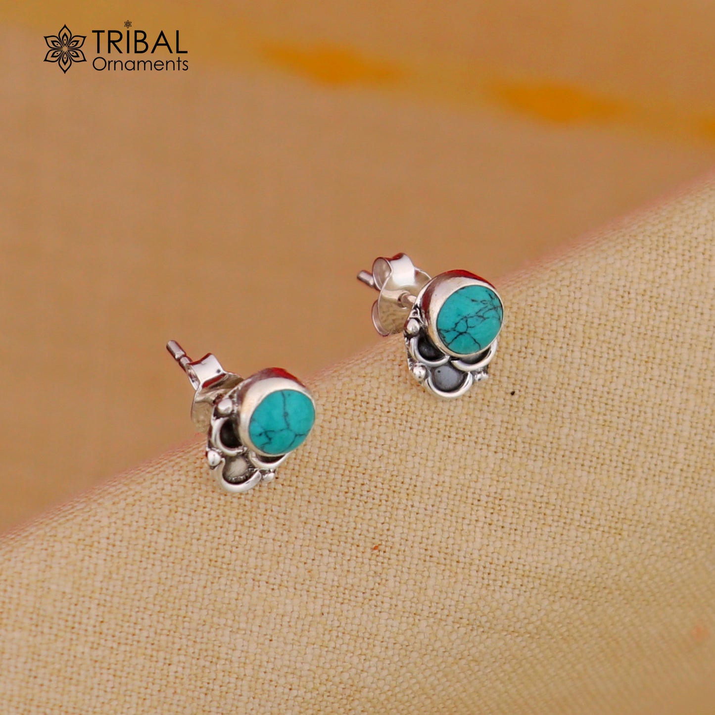925 sterling silver gorgeous round shape blue turquoise stone stud earring best unisex jewelry s1399 - TRIBAL ORNAMENTS